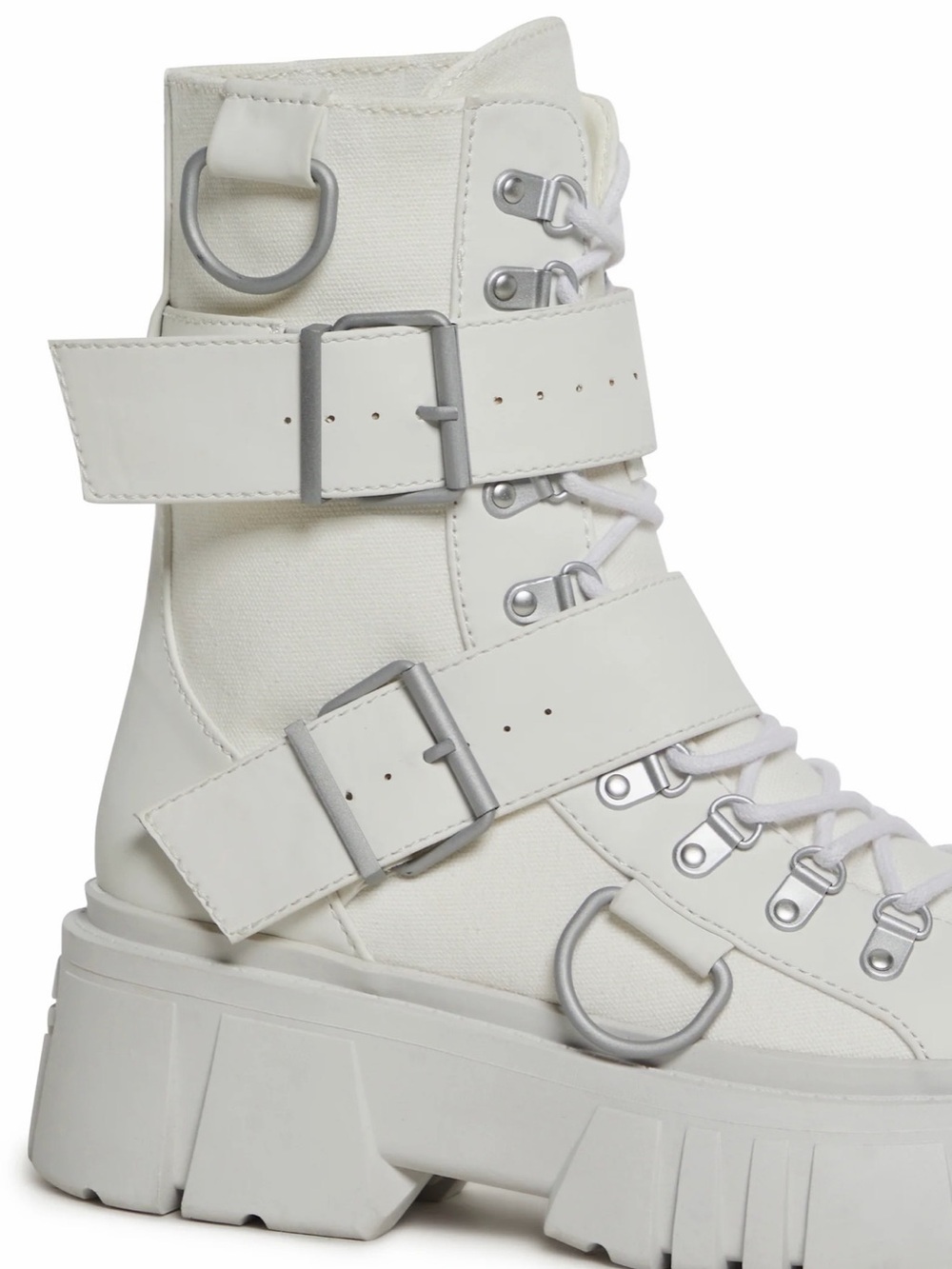 Club Exx - Women's White Buckle & Lace Combat Boots — Chunky Moto Style